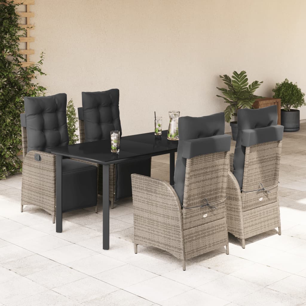 3-tlg. Garten-Essgruppe mit Kissen Grau Poly Rattan