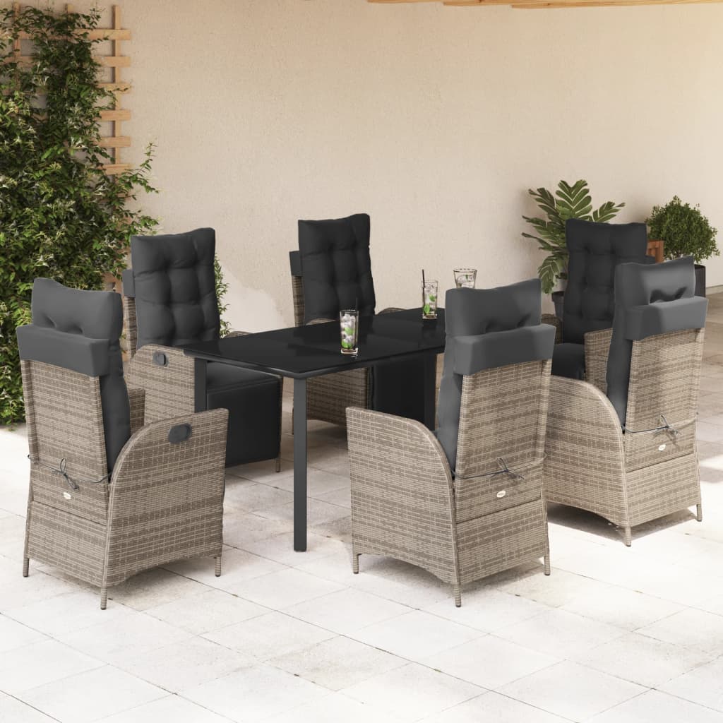 3-tlg. Garten-Essgruppe mit Kissen Grau Poly Rattan