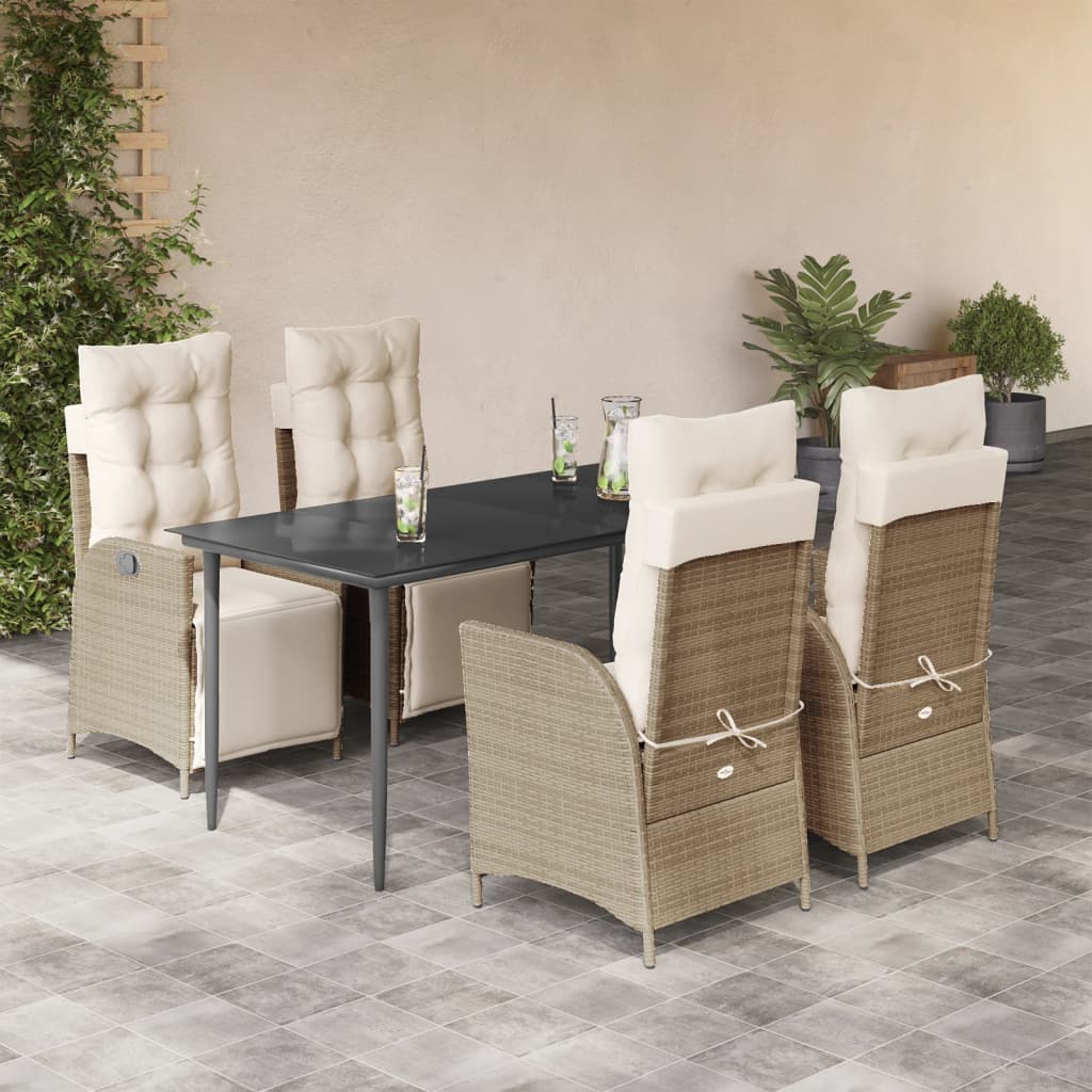 3-tlg. Garten-Essgruppe mit Kissen Beige Poly Rattan