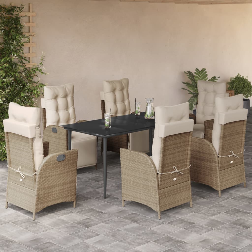 3-tlg. Garten-Essgruppe mit Kissen Beige Poly Rattan