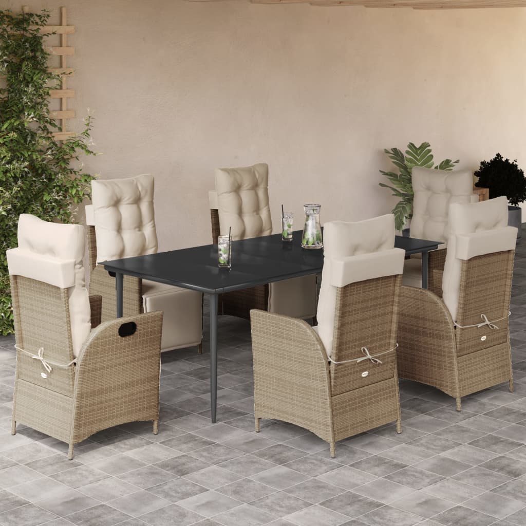 3-tlg. Garten-Essgruppe mit Kissen Beige Poly Rattan