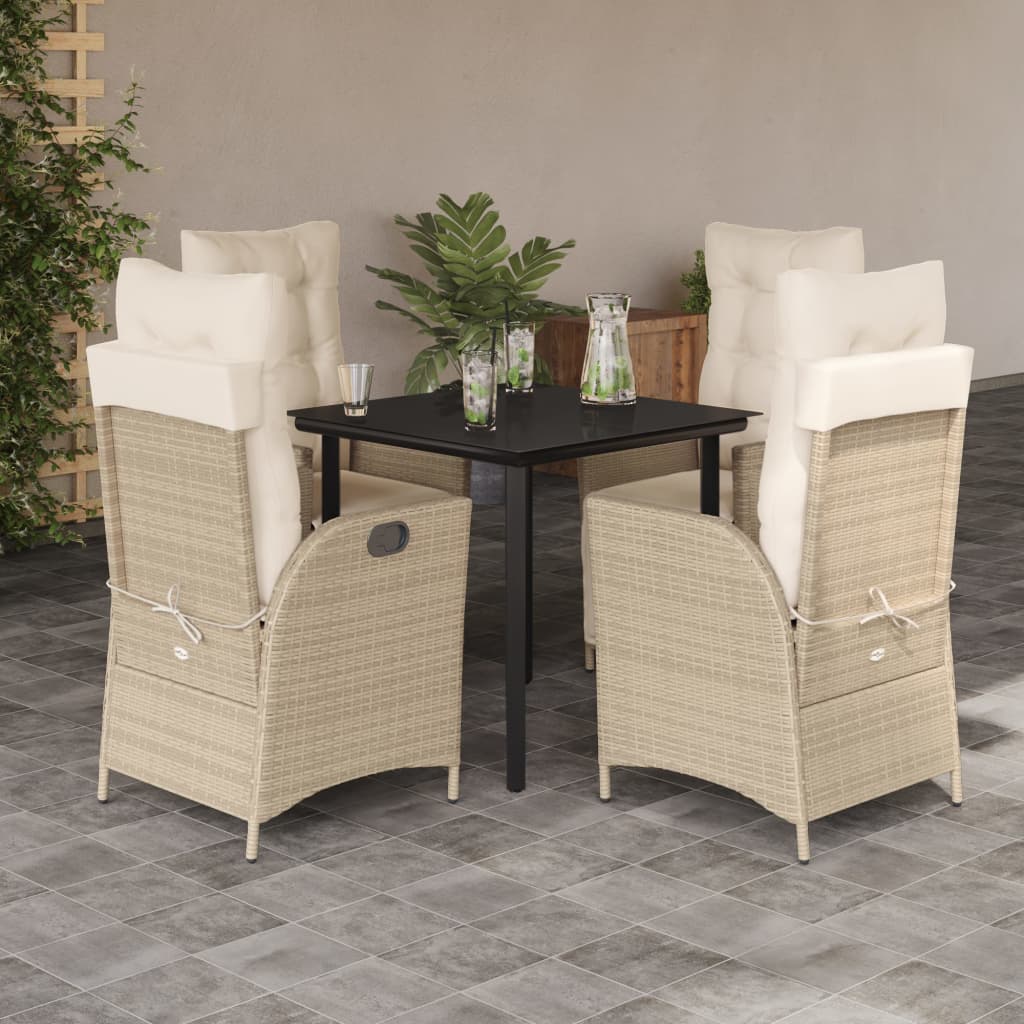 3-tlg. Garten-Essgruppe mit Kissen Beige Poly Rattan