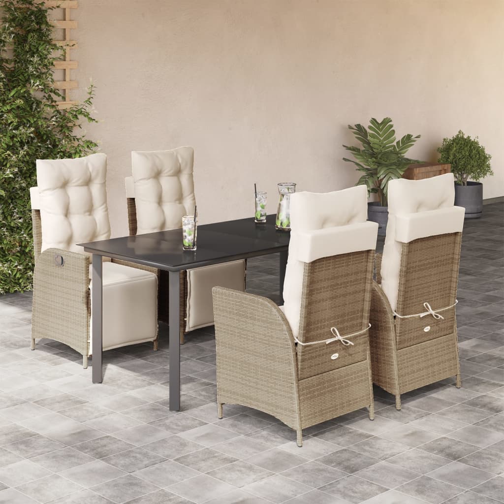 3-tlg. Garten-Essgruppe mit Kissen Beige Poly Rattan