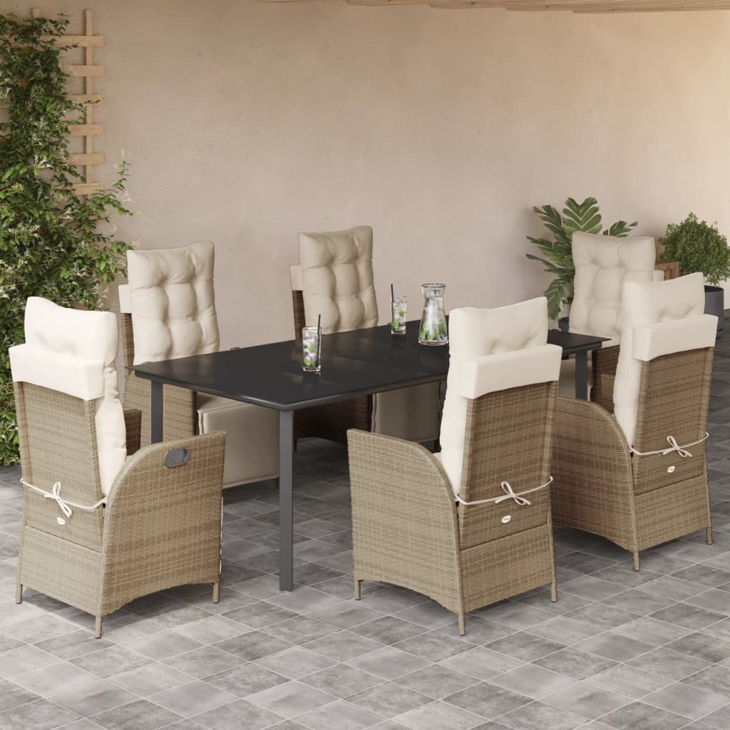 3-tlg. Garten-Essgruppe mit Kissen Beige Poly Rattan