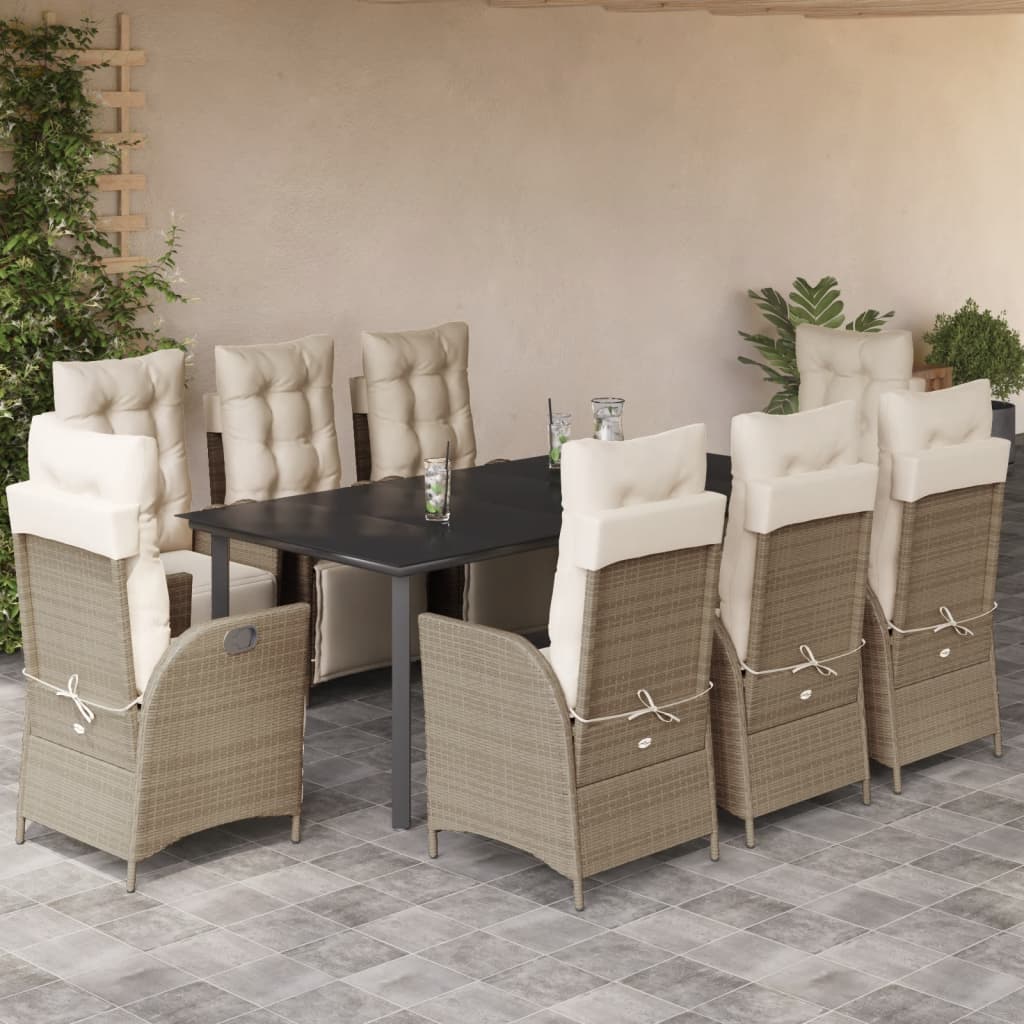 3-tlg. Garten-Essgruppe mit Kissen Beige Poly Rattan