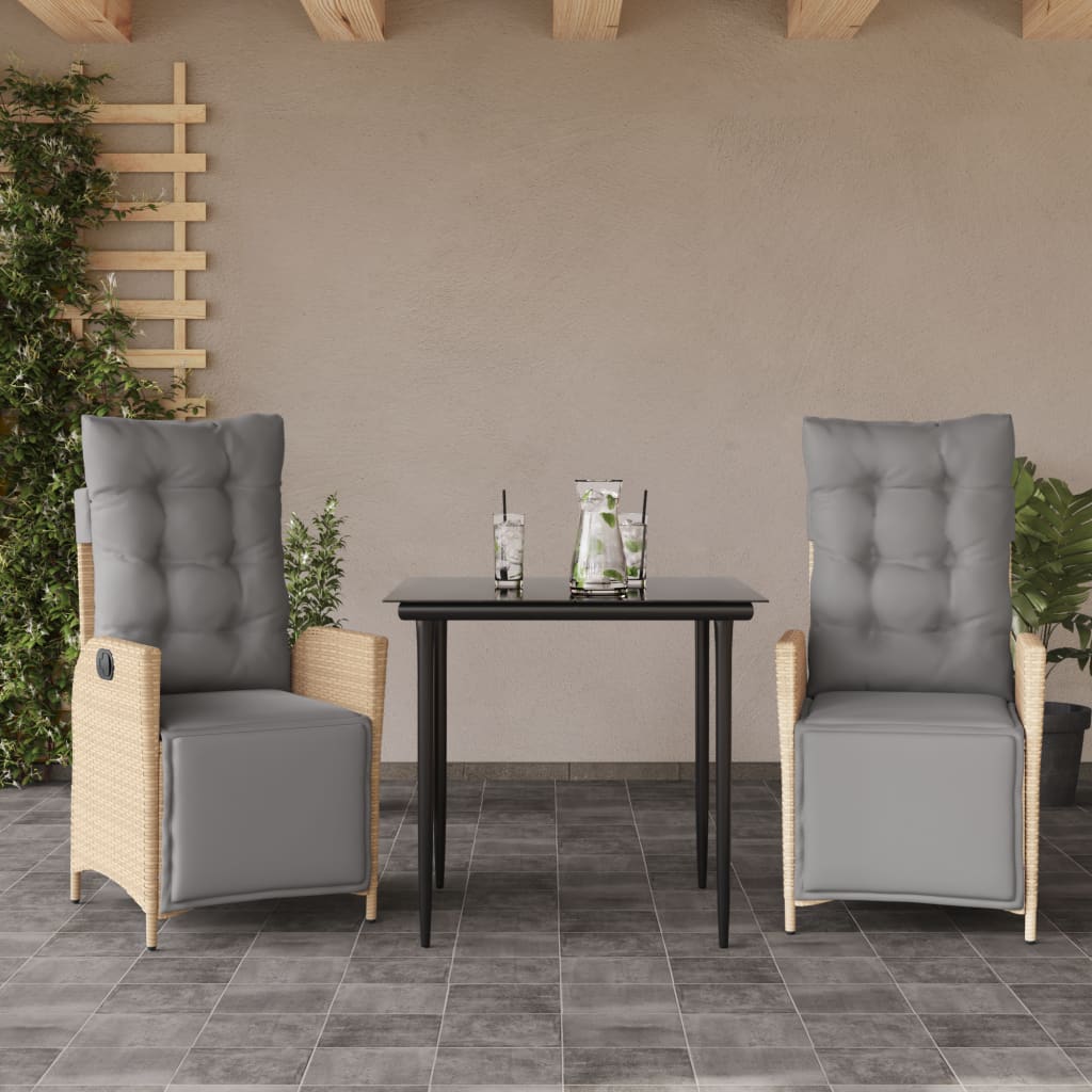 3-tlg. Garten-Essgruppe mit Kissen Beigemischung Poly Rattan
