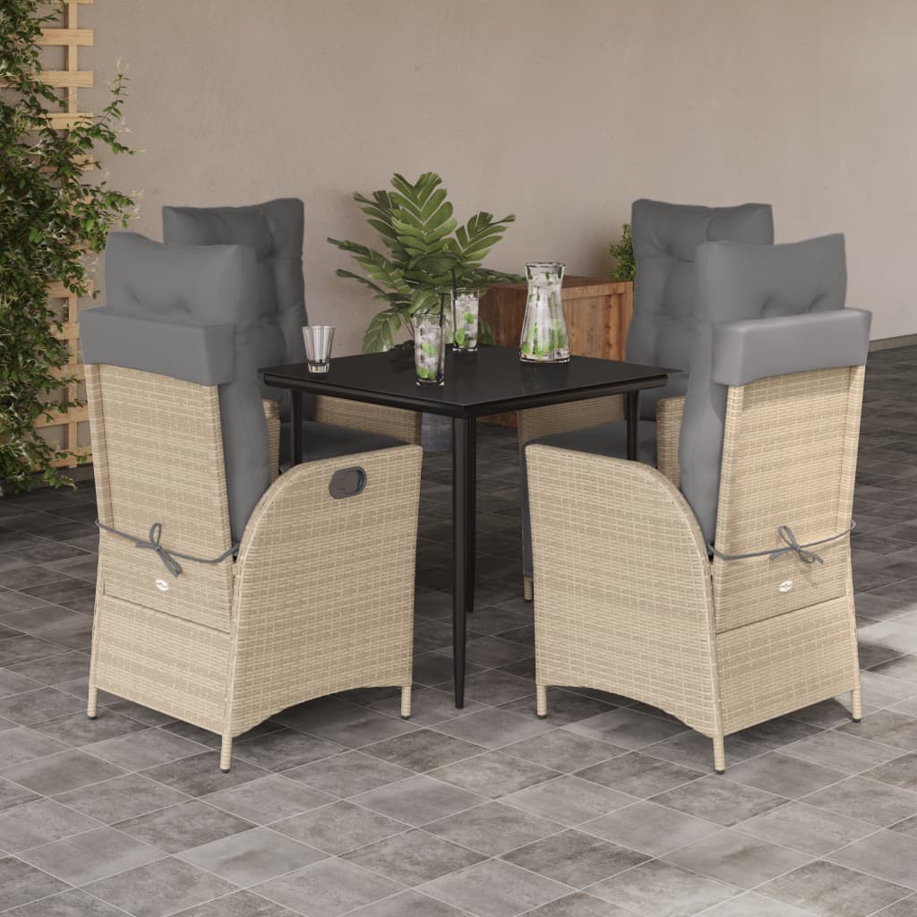 3-tlg. Garten-Essgruppe mit Kissen Beigemischung Poly Rattan