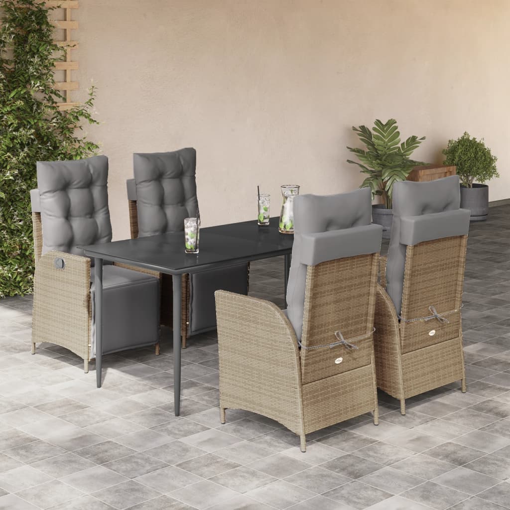 3-tlg. Garten-Essgruppe mit Kissen Beigemischung Poly Rattan