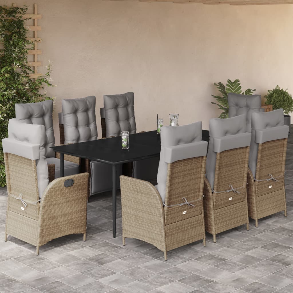 3-tlg. Garten-Essgruppe mit Kissen Beigemischung Poly Rattan