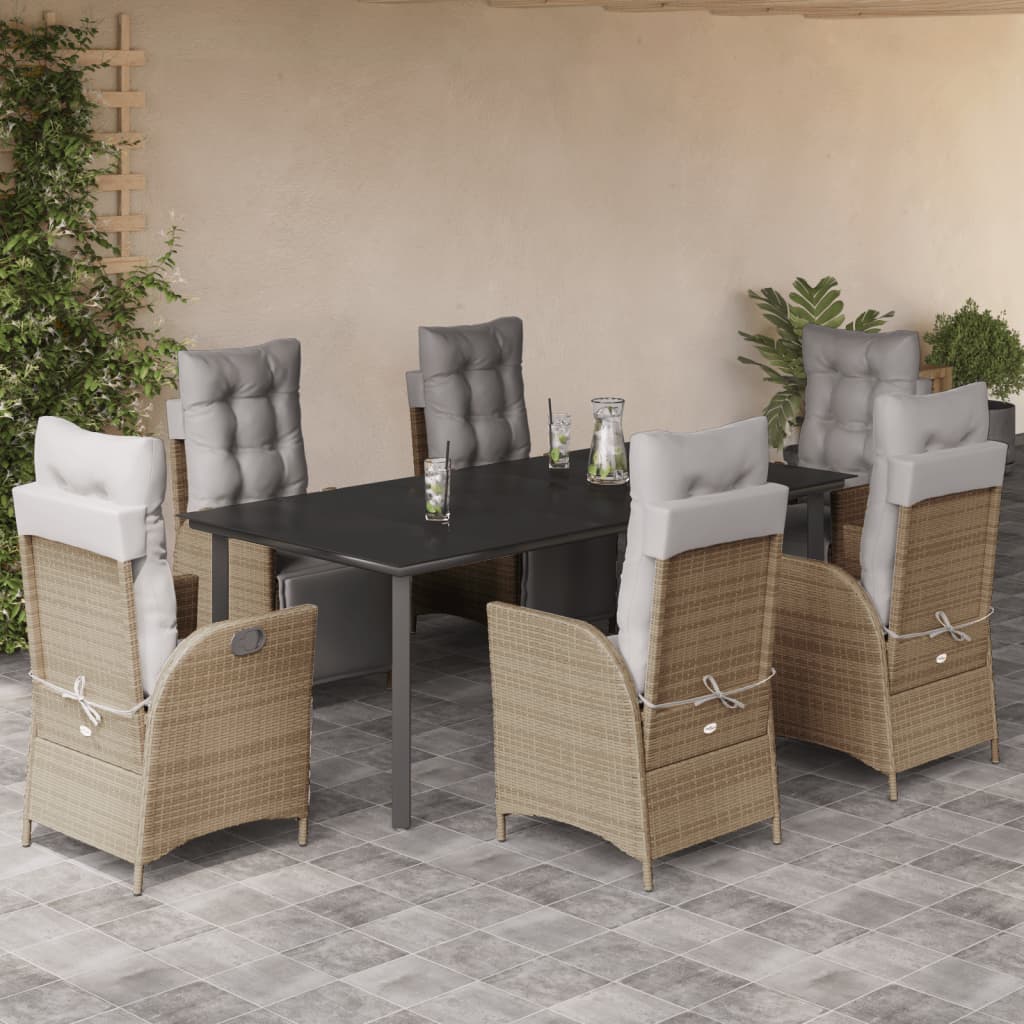3-tlg. Garten-Essgruppe mit Kissen Beigemischung Poly Rattan