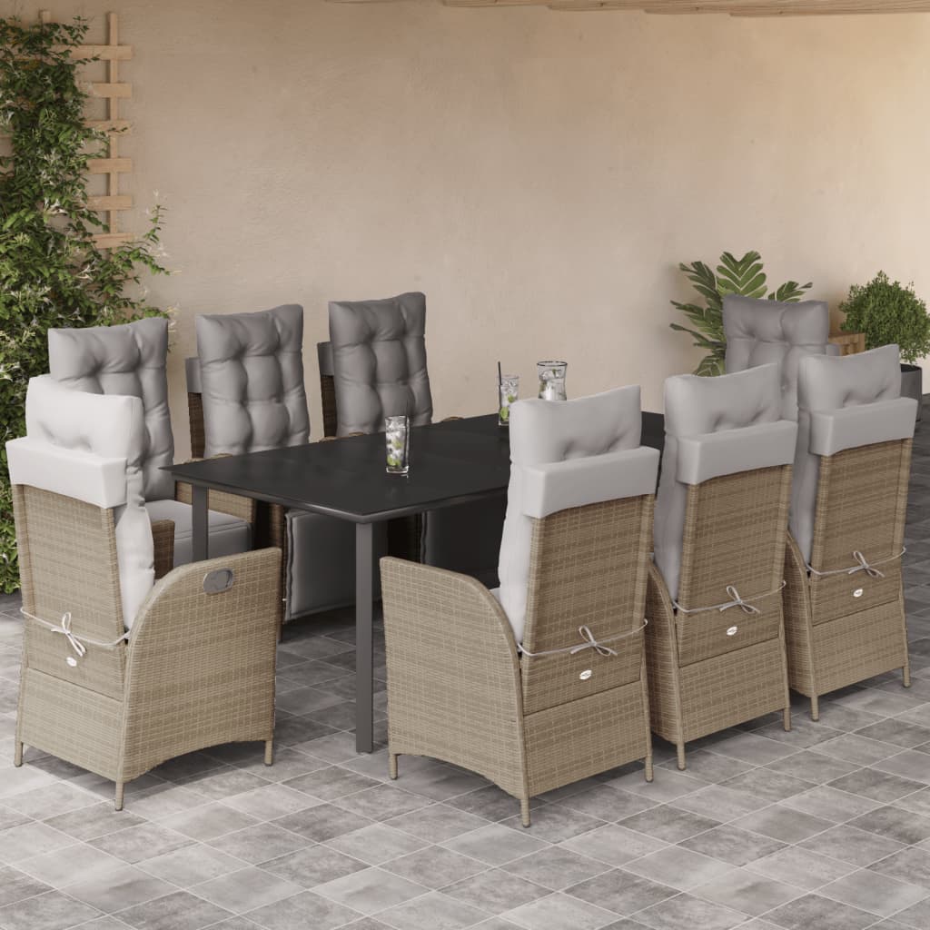 3-tlg. Garten-Essgruppe mit Kissen Beigemischung Poly Rattan
