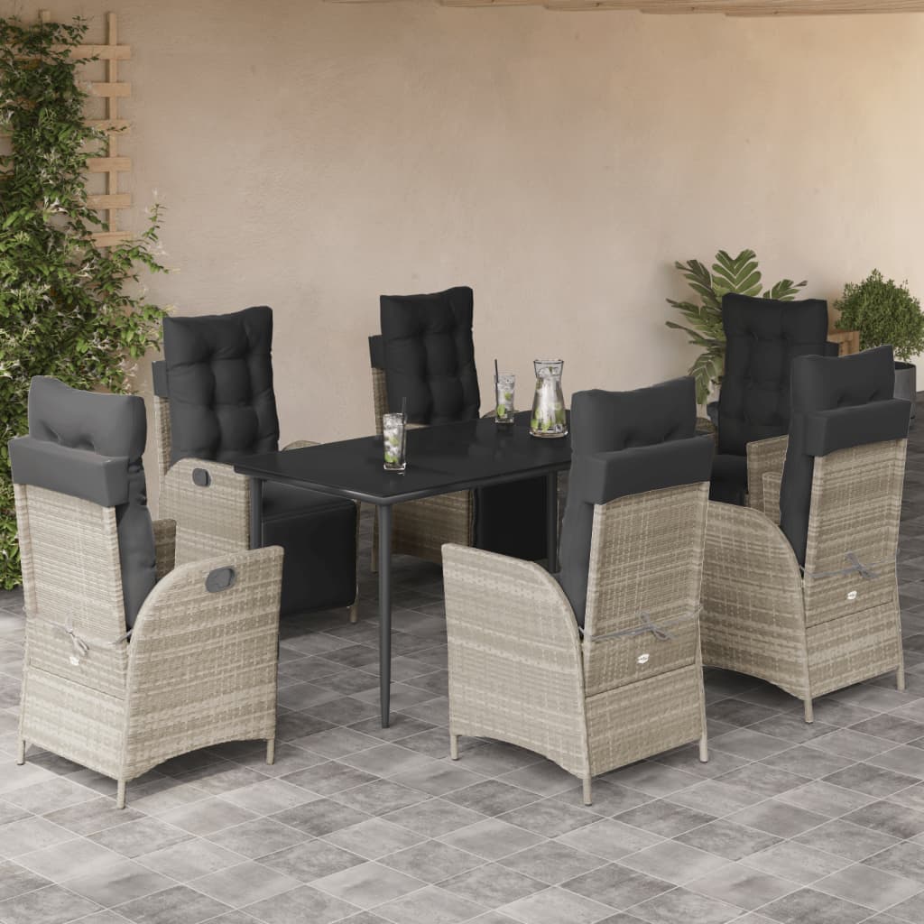 3-tlg. Garten-Essgruppe mit Kissen Hellgrau Poly Rattan