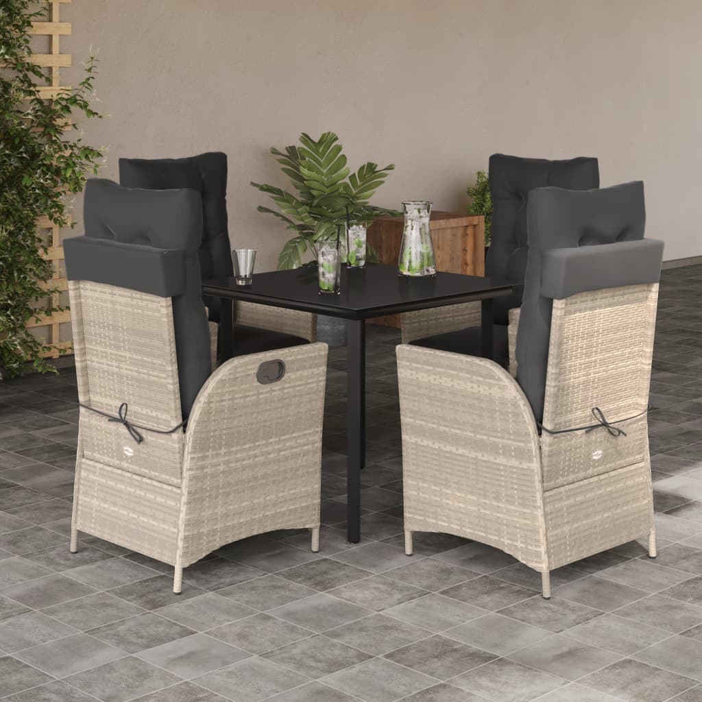 3-tlg. Garten-Essgruppe mit Kissen Hellgrau Poly Rattan