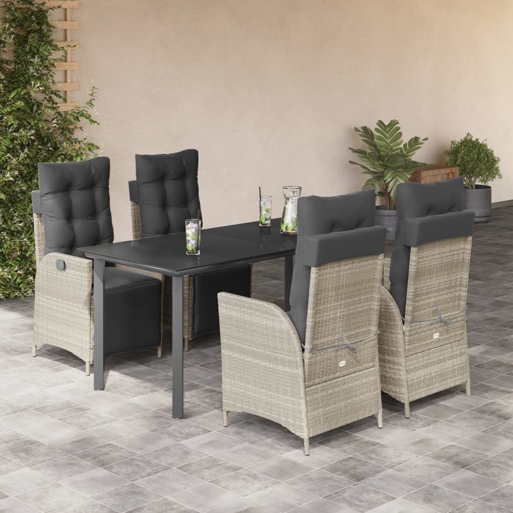 3-tlg. Garten-Essgruppe mit Kissen Hellgrau Poly Rattan