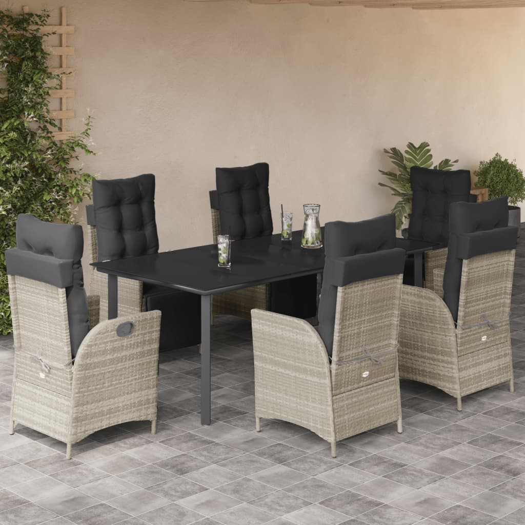 3-tlg. Garten-Essgruppe mit Kissen Hellgrau Poly Rattan