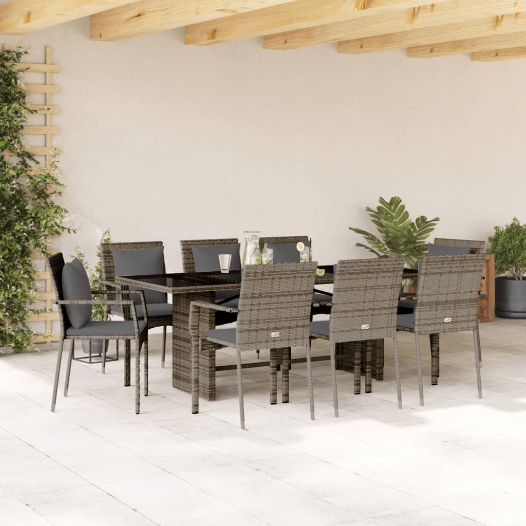 7-tlg. Garten-Essgruppe mit Kissen Schwarz Poly Rattan