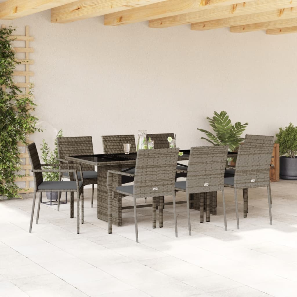 7-tlg. Garten-Essgruppe mit Kissen Schwarz Poly Rattan