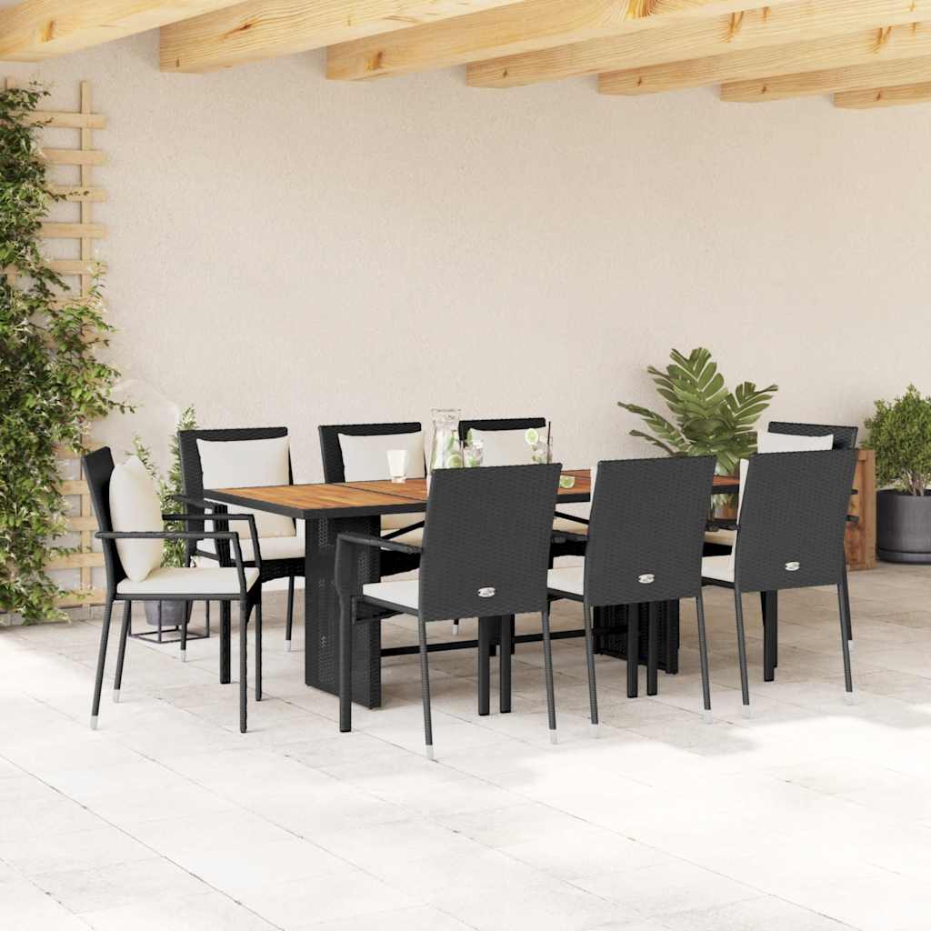 7-tlg. Garten-Essgruppe mit Kissen Schwarz Poly Rattan