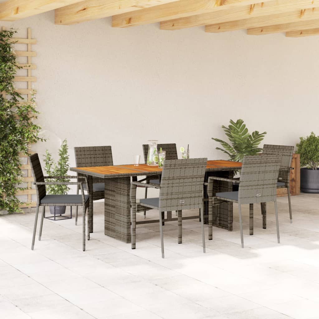 7-tlg. Garten-Essgruppe mit Kissen Schwarz Poly Rattan