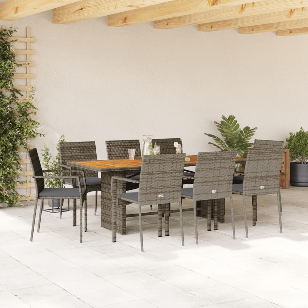 7-tlg. Garten-Essgruppe mit Kissen Schwarz Poly Rattan