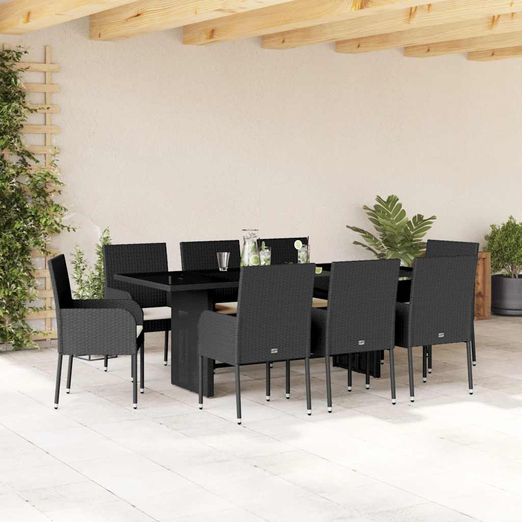 7-tlg. Garten-Essgruppe mit Kissen Schwarz Poly Rattan