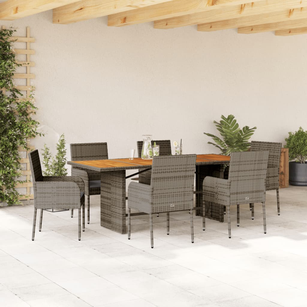 7-tlg. Garten-Essgruppe mit Kissen Schwarz Poly Rattan
