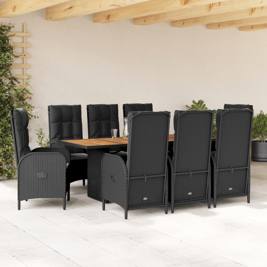 7-tlg. Garten-Essgruppe mit Kissen Schwarz Poly Rattan