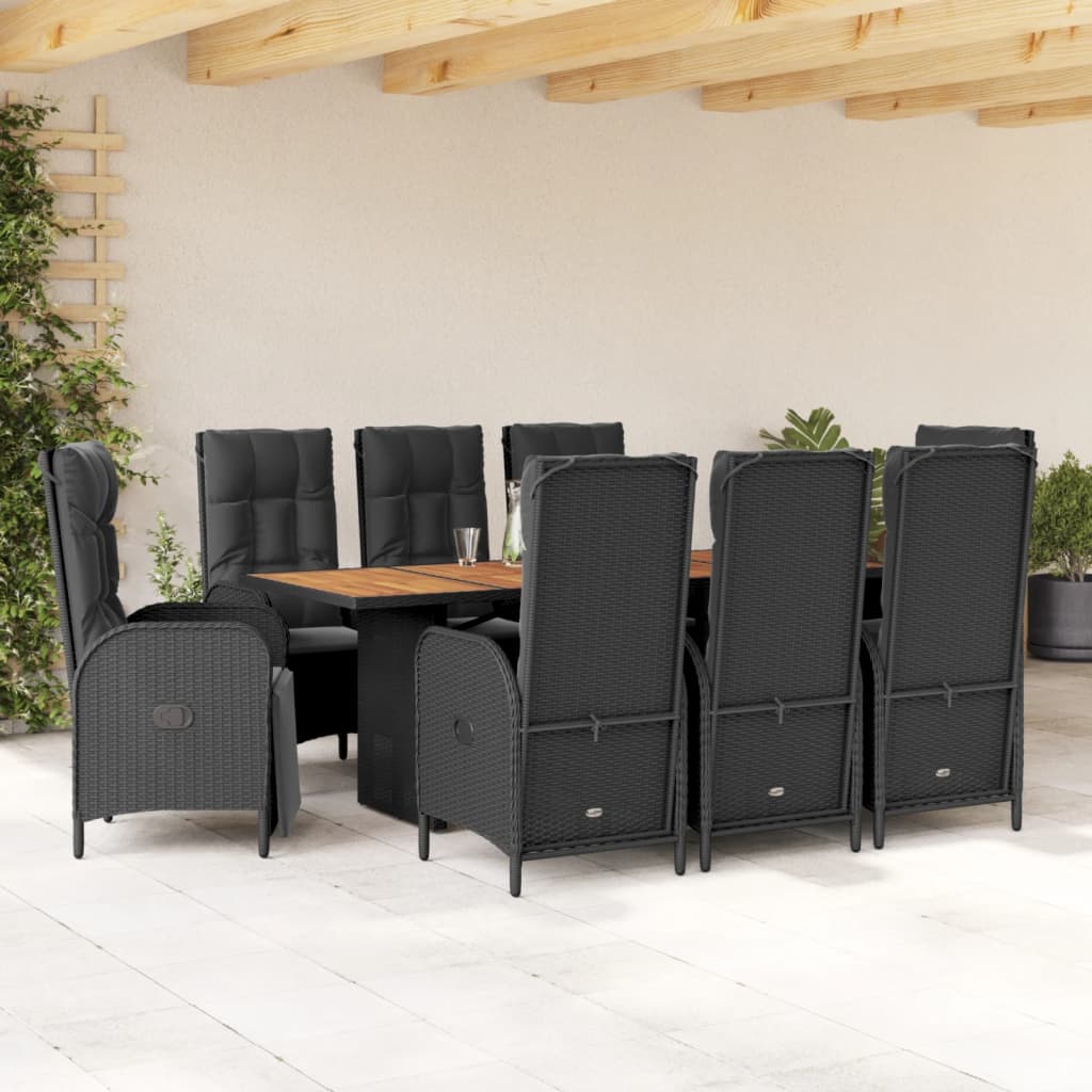 7-tlg. Garten-Essgruppe mit Kissen Schwarz Poly Rattan