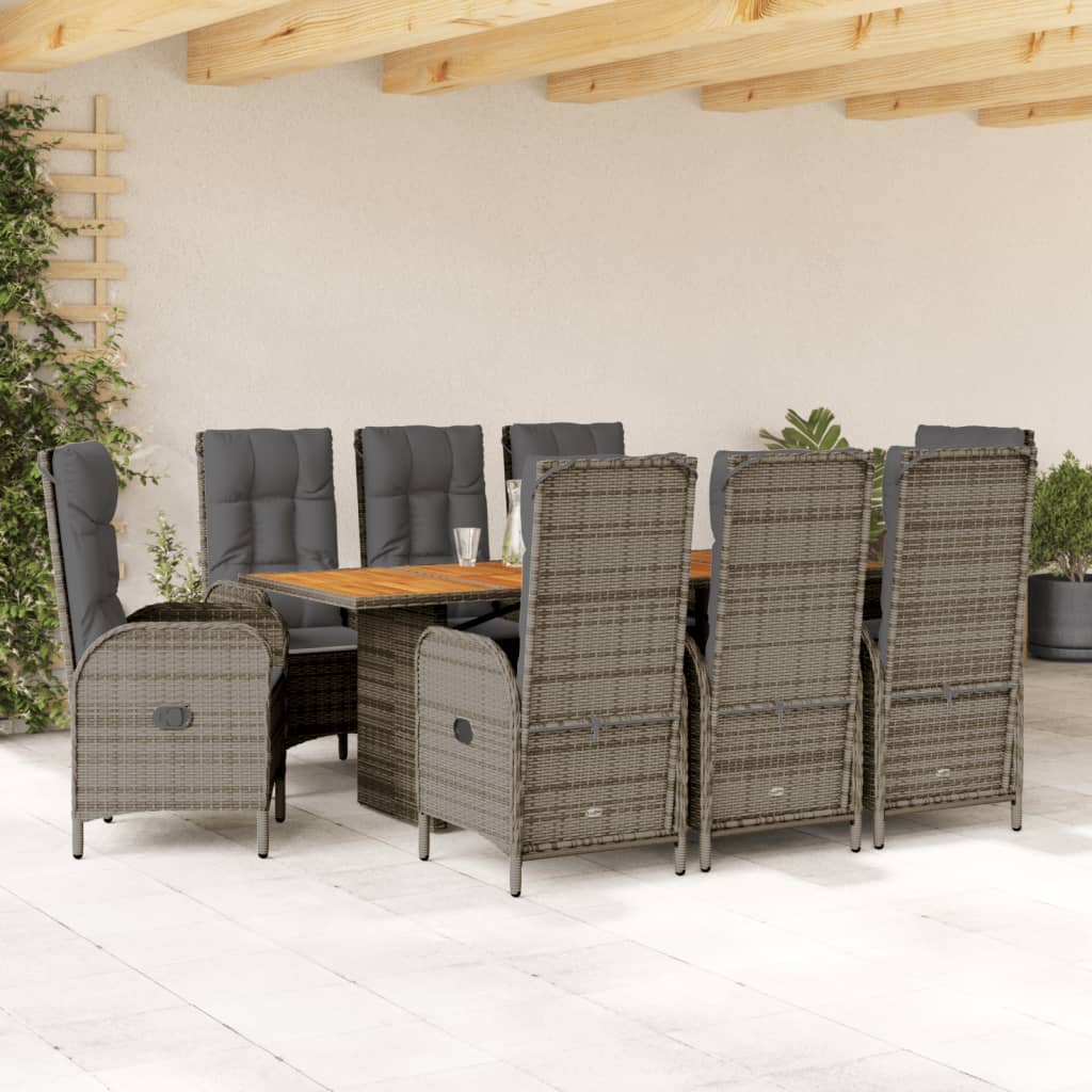 7-tlg. Garten-Essgruppe mit Kissen Schwarz Poly Rattan