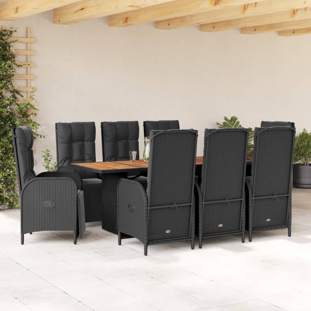 7-tlg. Garten-Essgruppe mit Kissen Schwarz Poly Rattan