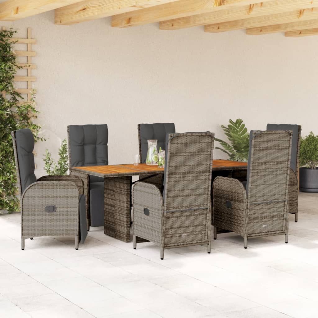 7-tlg. Garten-Essgruppe mit Kissen Schwarz Poly Rattan