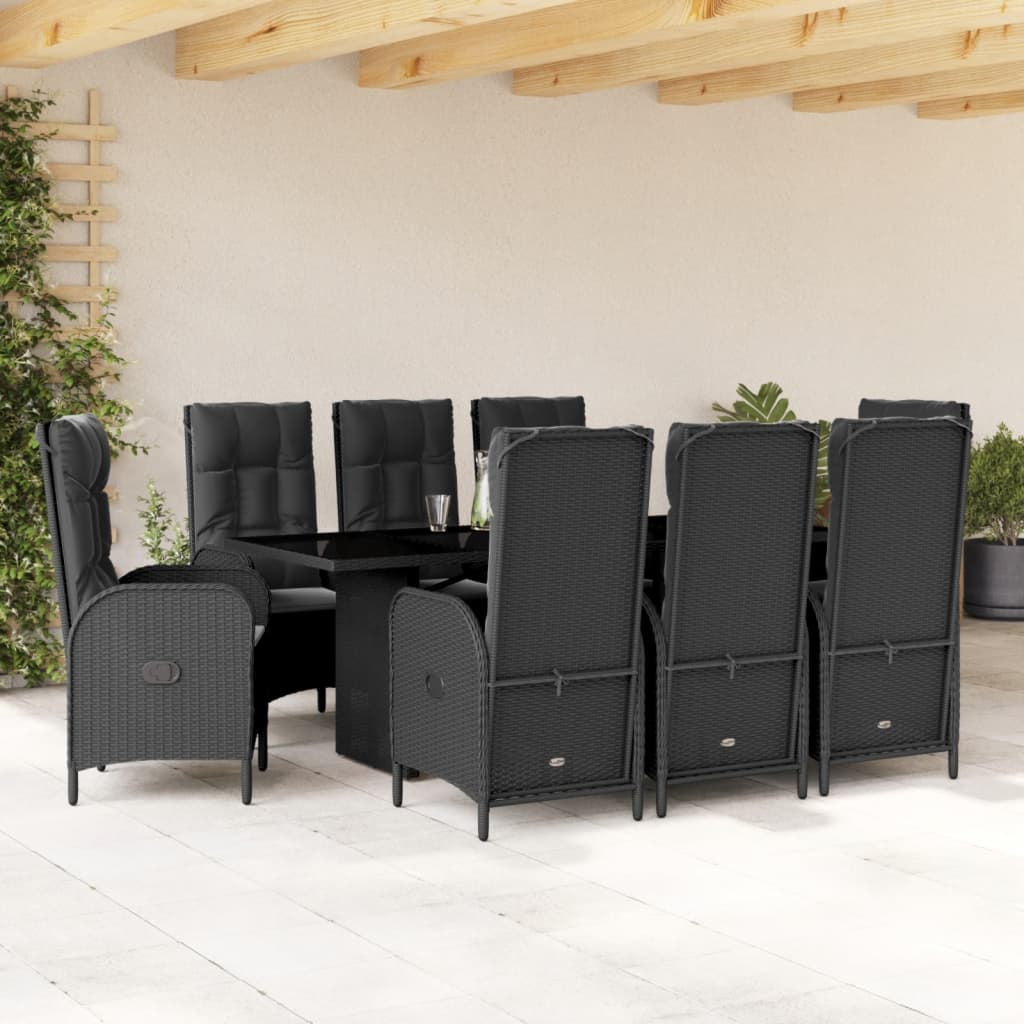 7-tlg. Garten-Essgruppe mit Kissen Schwarz Poly Rattan