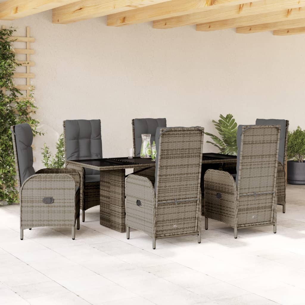 7-tlg. Garten-Essgruppe mit Kissen Schwarz Poly Rattan