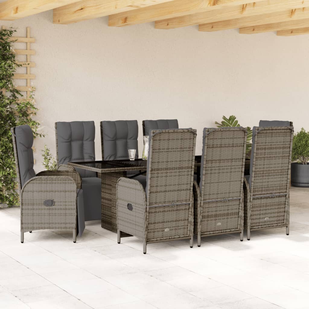 7-tlg. Garten-Essgruppe mit Kissen Schwarz Poly Rattan