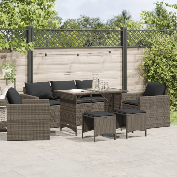 6-tlg. Garten-Sofagarnitur mit Kissen Schwarz Poly Rattan