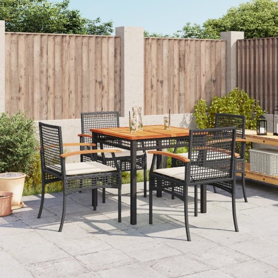 3-tlg. Garten-Essgruppe mit Kissen Schwarz Poly Rattan