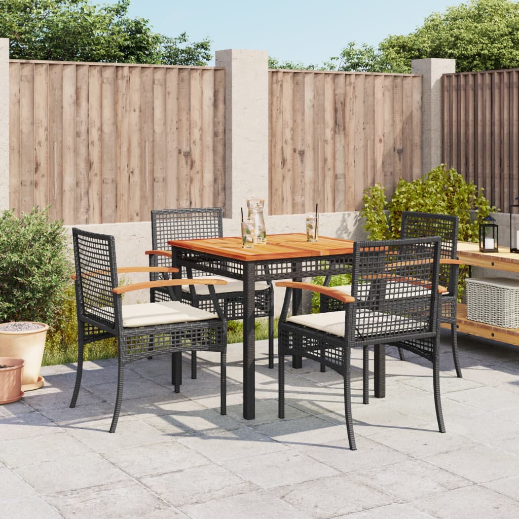 3-tlg. Garten-Essgruppe mit Kissen Schwarz Poly Rattan