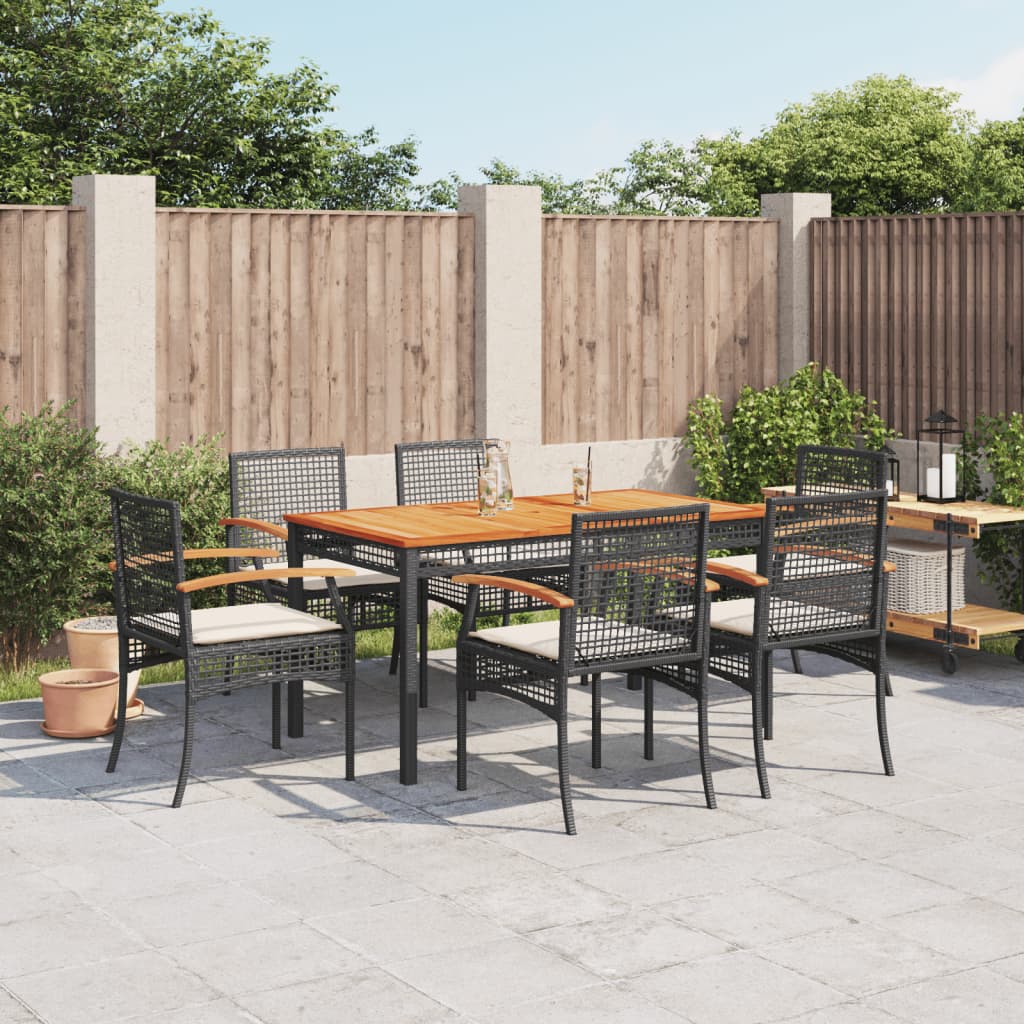 3-tlg. Garten-Essgruppe mit Kissen Schwarz Poly Rattan
