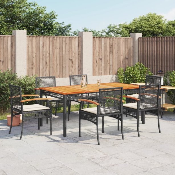 3-tlg. Garten-Essgruppe mit Kissen Schwarz Poly Rattan