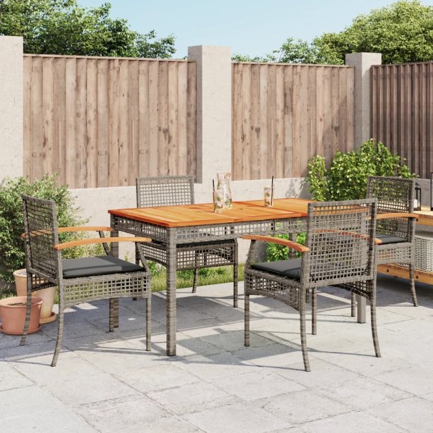 3-tlg. Garten-Essgruppe mit Kissen Grau Poly Rattan