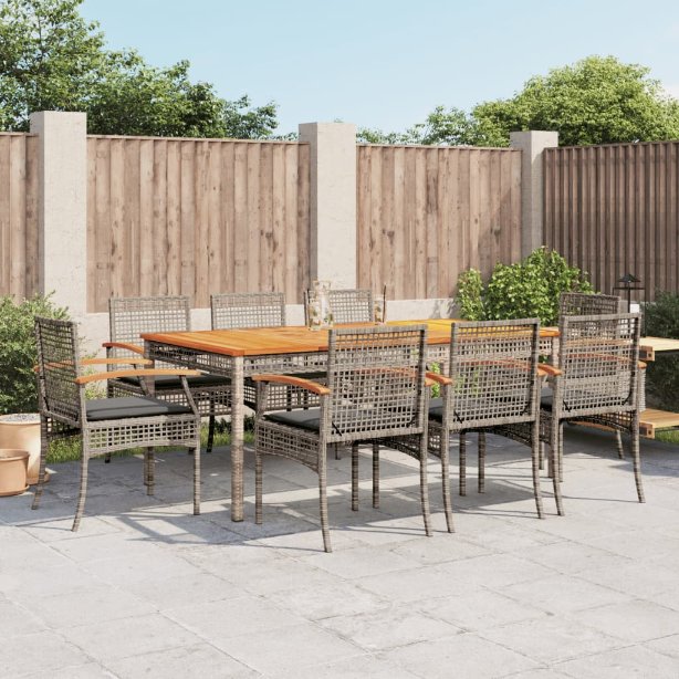 3-tlg. Garten-Essgruppe mit Kissen Grau Poly Rattan
