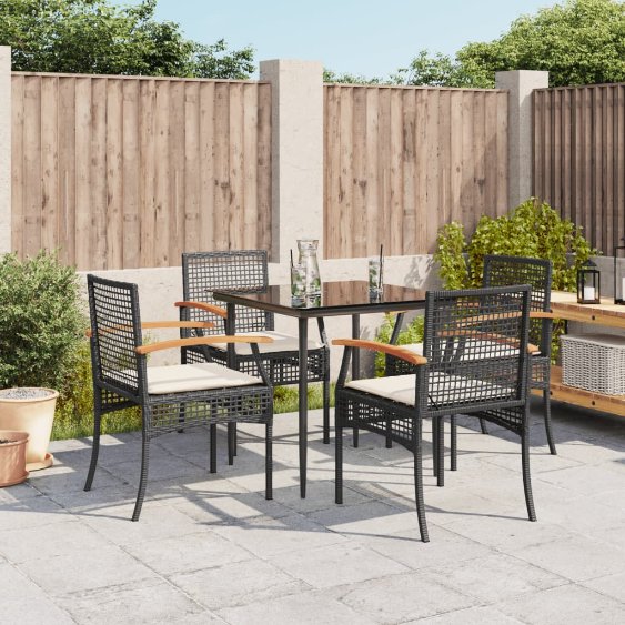 3-tlg. Garten-Essgruppe mit Kissen Schwarz Poly Rattan