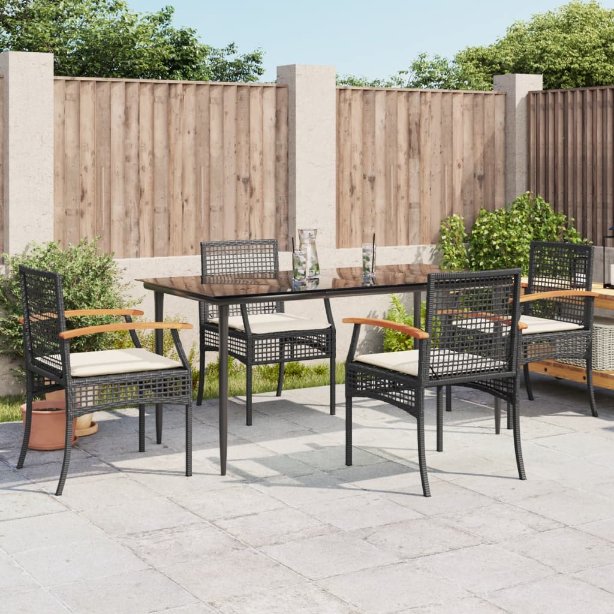 3-tlg. Garten-Essgruppe mit Kissen Schwarz Poly Rattan