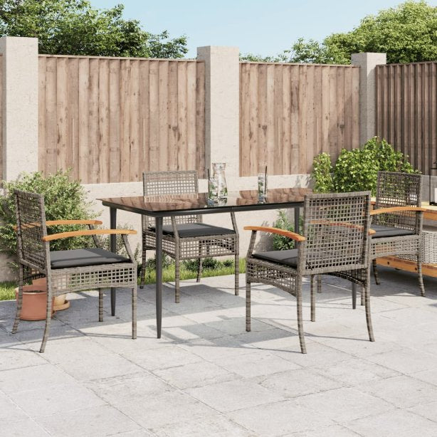 3-tlg. Garten-Essgruppe mit Kissen Schwarz Poly Rattan