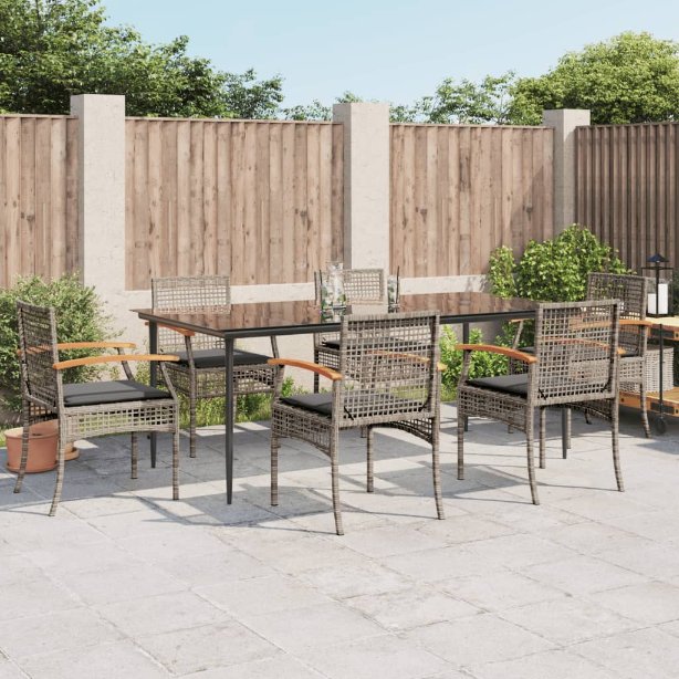 3-tlg. Garten-Essgruppe mit Kissen Schwarz Poly Rattan