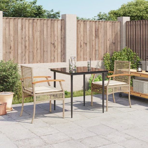 3-tlg. Garten-Essgruppe mit Kissen Schwarz Poly Rattan