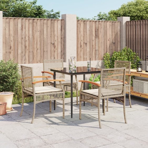 3-tlg. Garten-Essgruppe mit Kissen Schwarz Poly Rattan