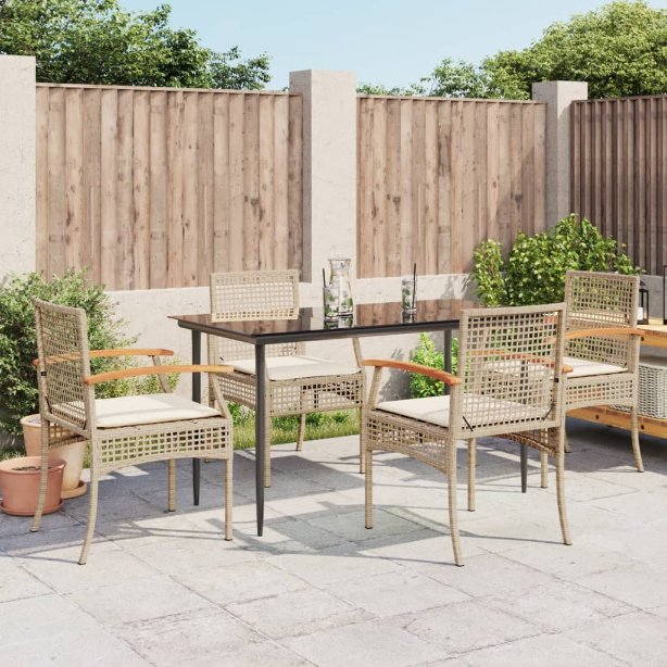 3-tlg. Garten-Essgruppe mit Kissen Schwarz Poly Rattan