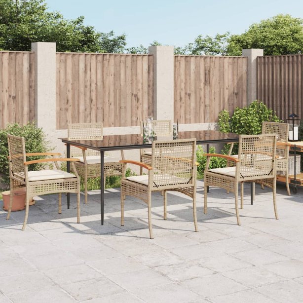 3-tlg. Garten-Essgruppe mit Kissen Schwarz Poly Rattan