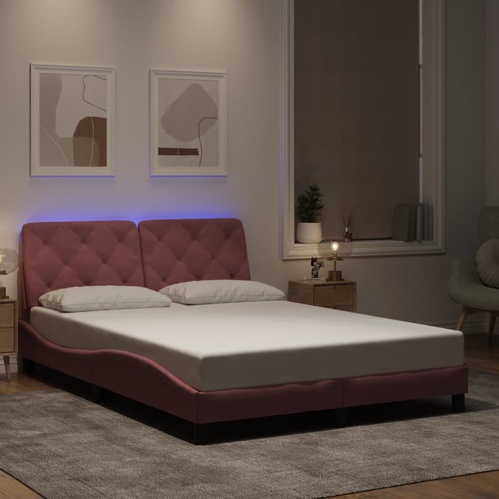 Bettgestell mit LED ohne Matratze Hellgrau 80x200 cm Samt